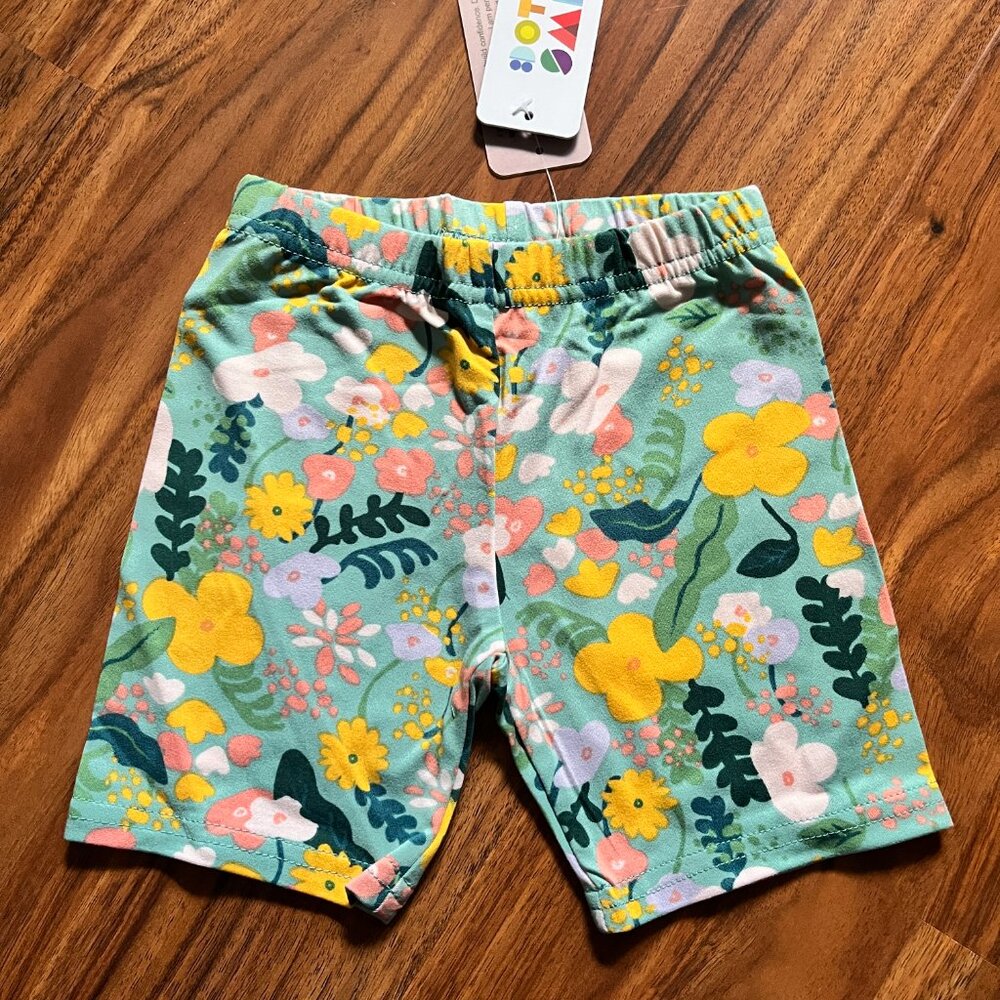 NWT Dot Dot Smile Shorts Multi-Colored Poppies Ferns Pattern 3/4